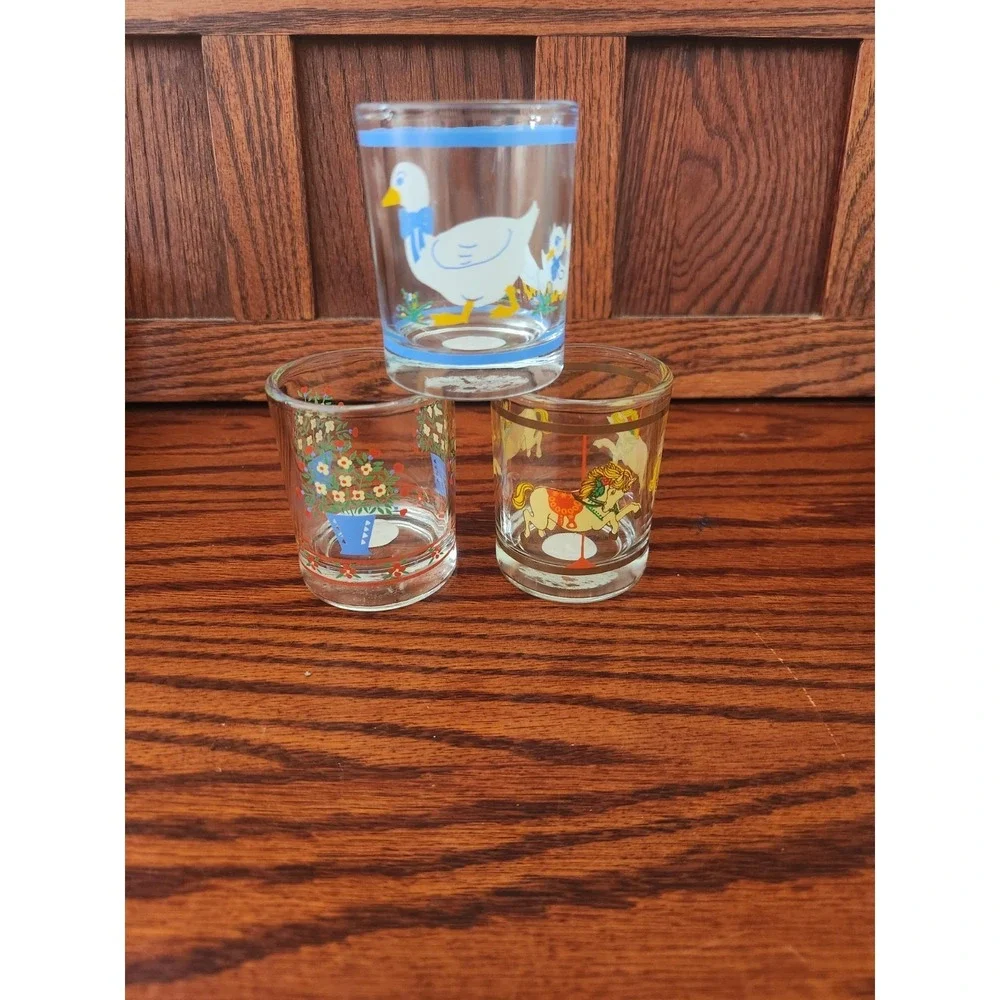 Lot Of Three Vintage Pokee Votive Candle Holders Goose Flowers‎ Carousel Horse